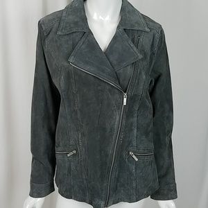 Dennis By Dennis Basso Grey Suede Moto Jacket